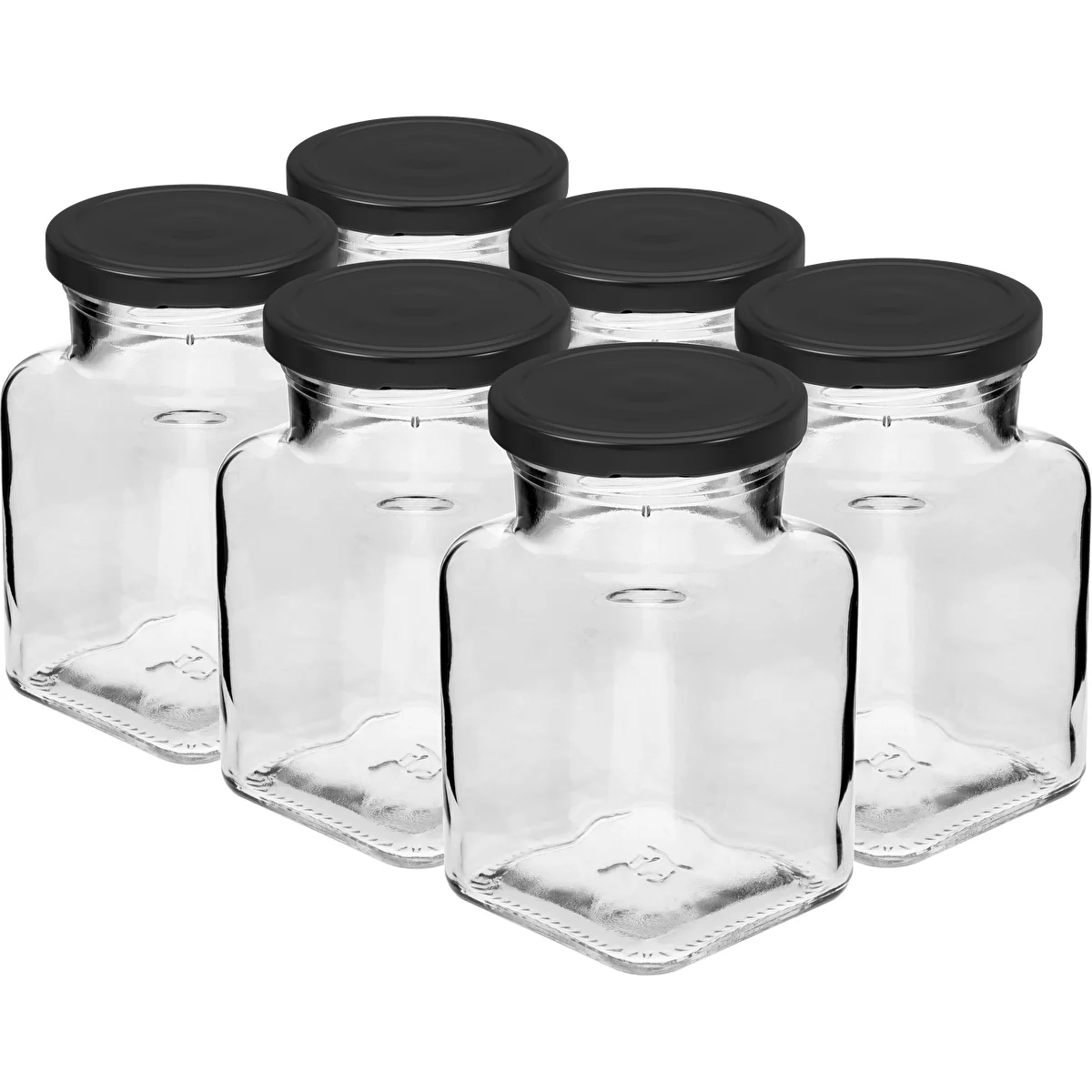 Twist-off burk 150ml Fyra hörn fi 53 med svart lock, 6 st.