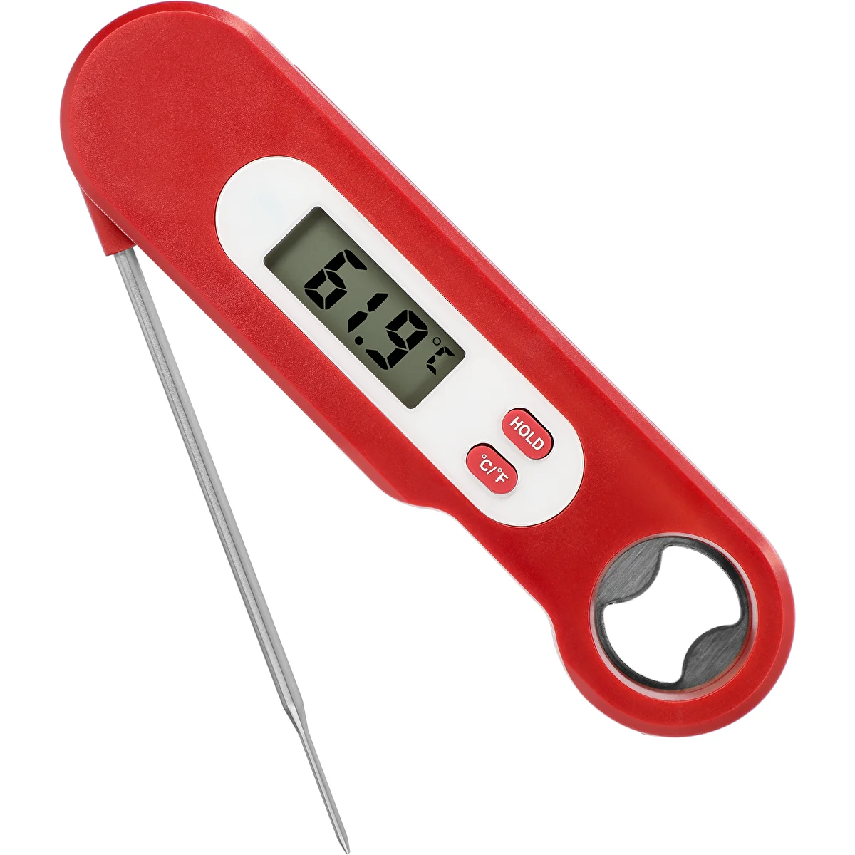 Elektronisk matlagningstermometer med vikbar sond (-50/+300℃), röd