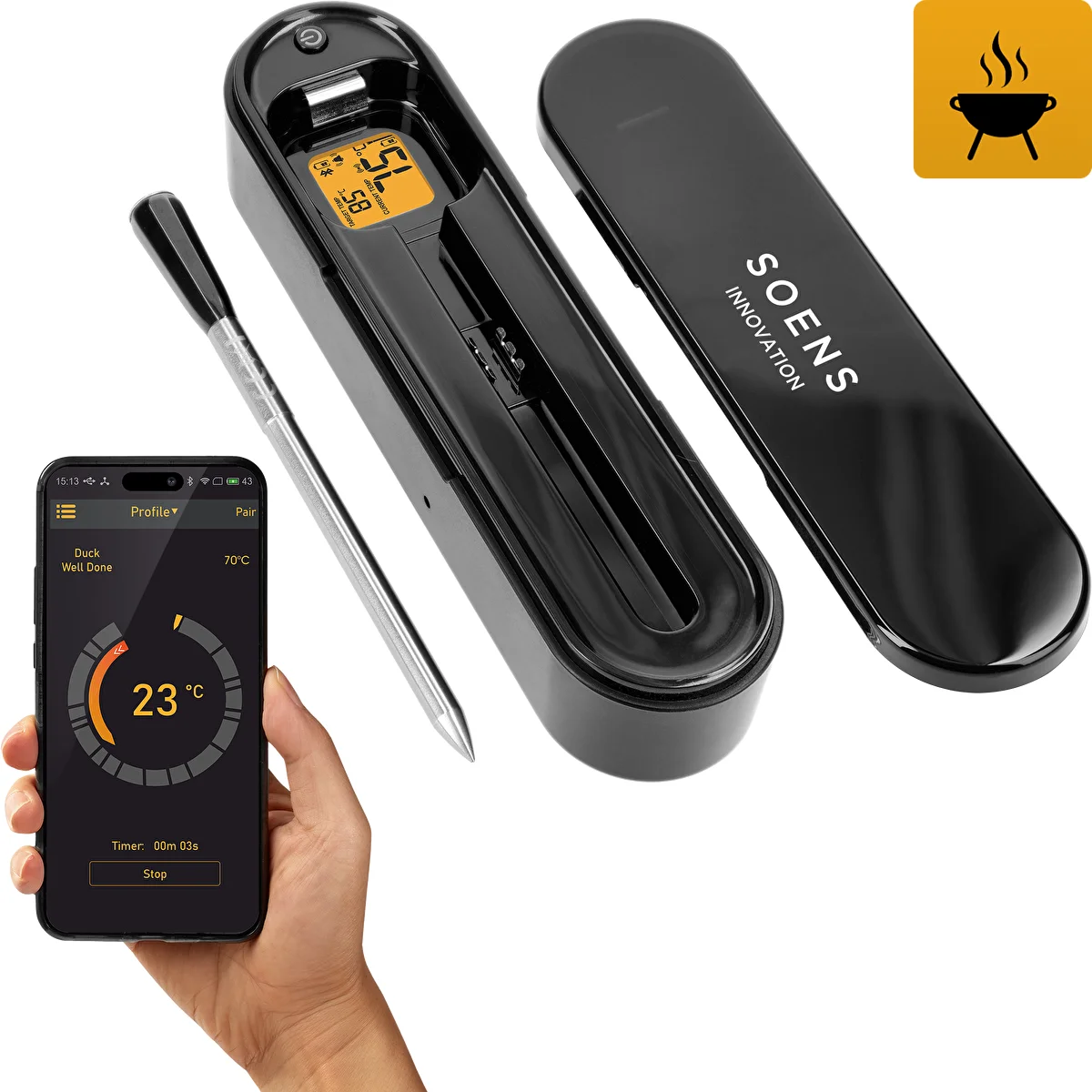 Kulinarisk termometer med trådlös Bluetooth-sond