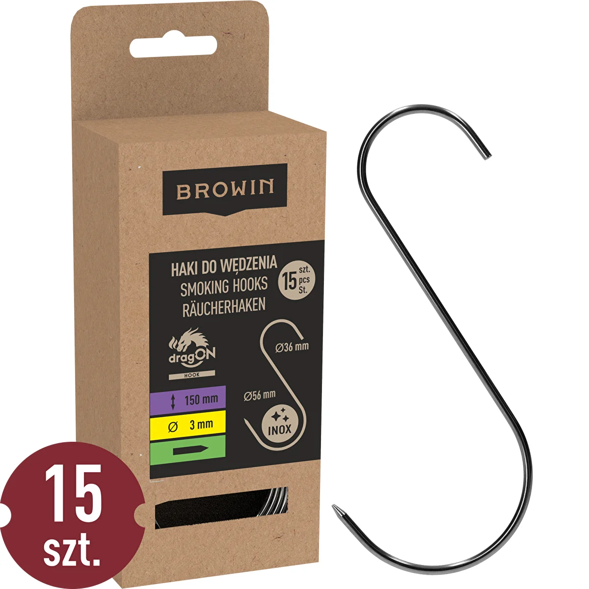 S-krokar för rökning – vässade, 3 mm x 150 mm, 15 st