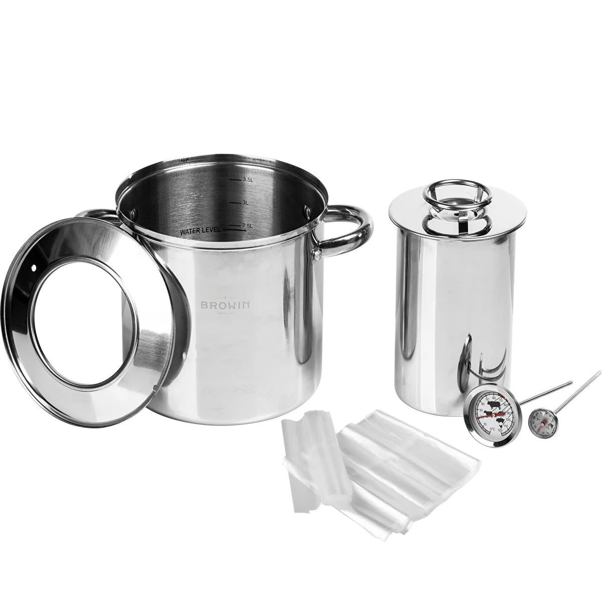 Paket med vattenmantlad skinkkokare 1,5 kg + kastrull