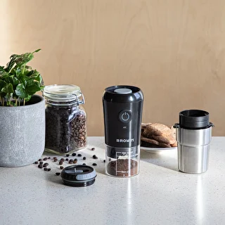 Kaffekvarn - elektrisk, med kvarnstenar, med bryggare och mugg – photo 16
