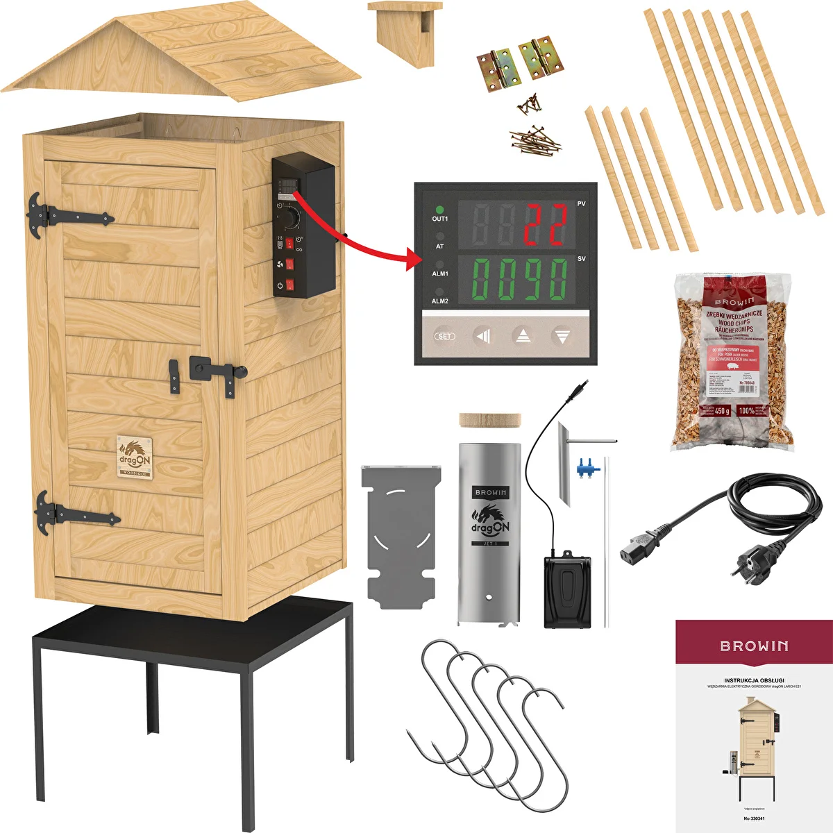 Rök 200 L dragON Larch E21 - av lärkträ, med elektrisk värmemodul och styrenhet