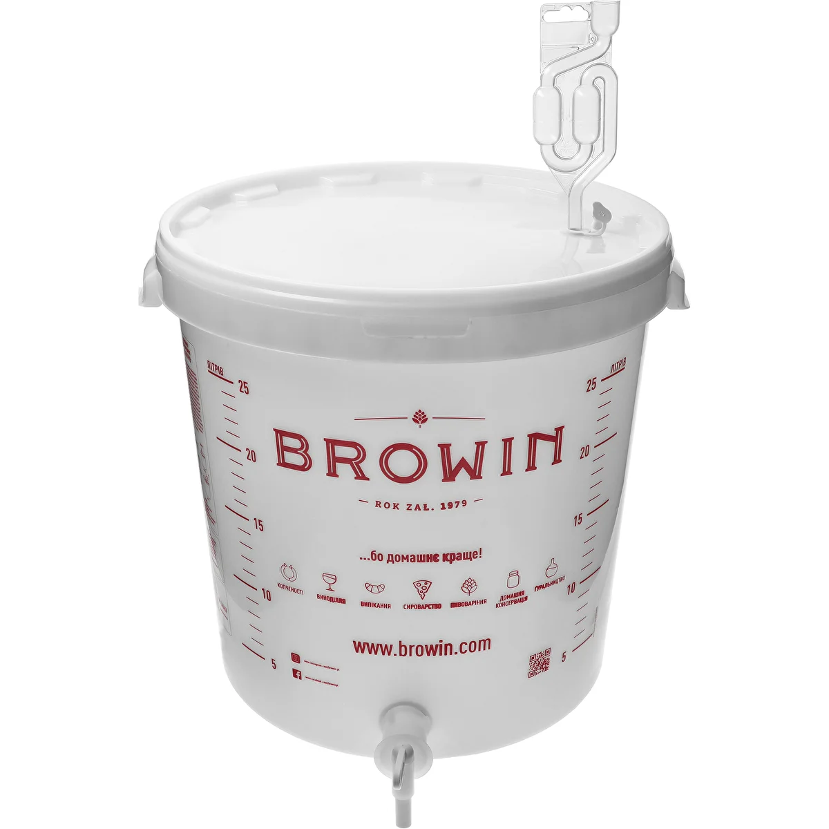Fermenteringsbehållare 30 L med lock, kran och rör UA