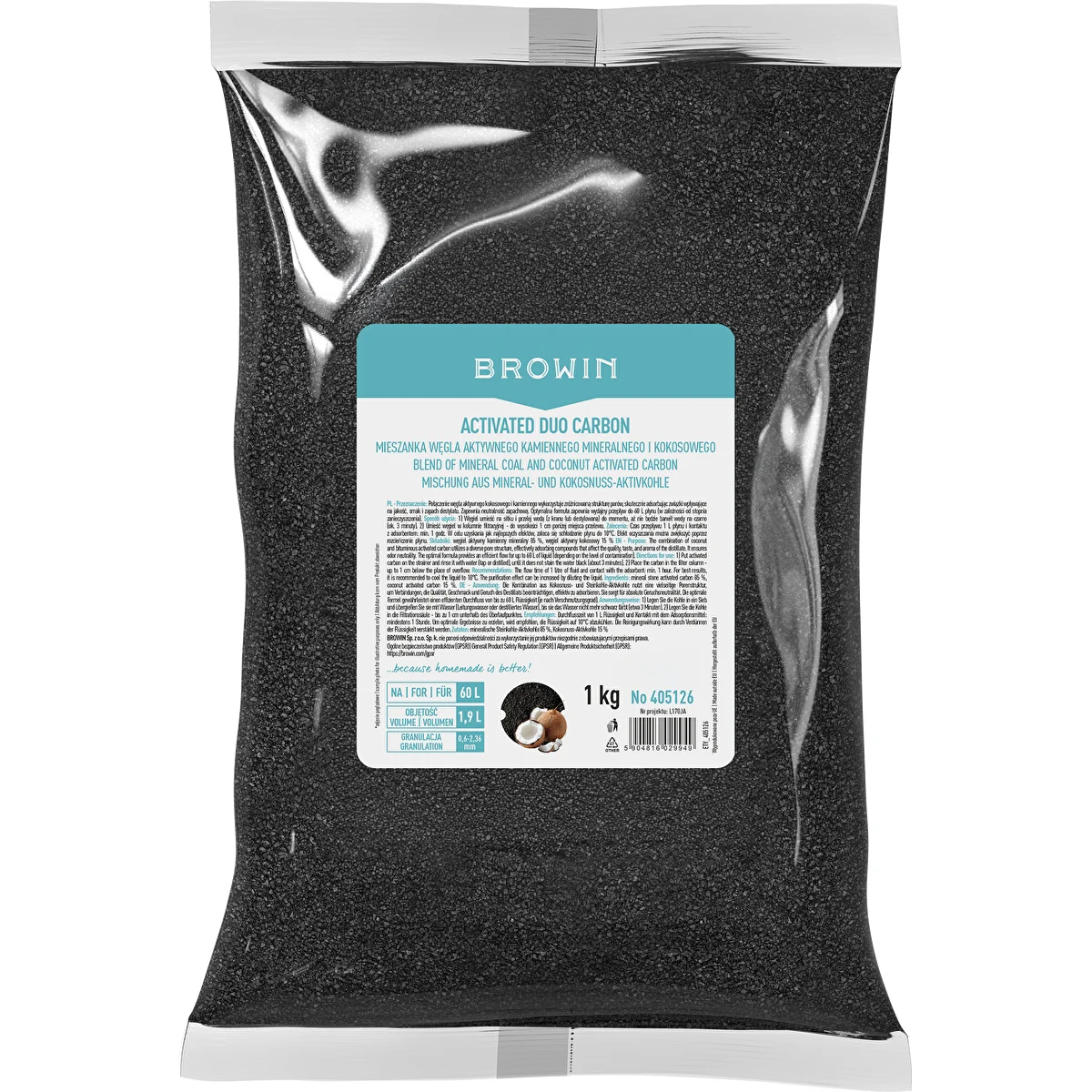 Activated Duo Carbon - blandning av aktivt kol, stenbaserat och kokosbaserat, 1 kg, för 60 L