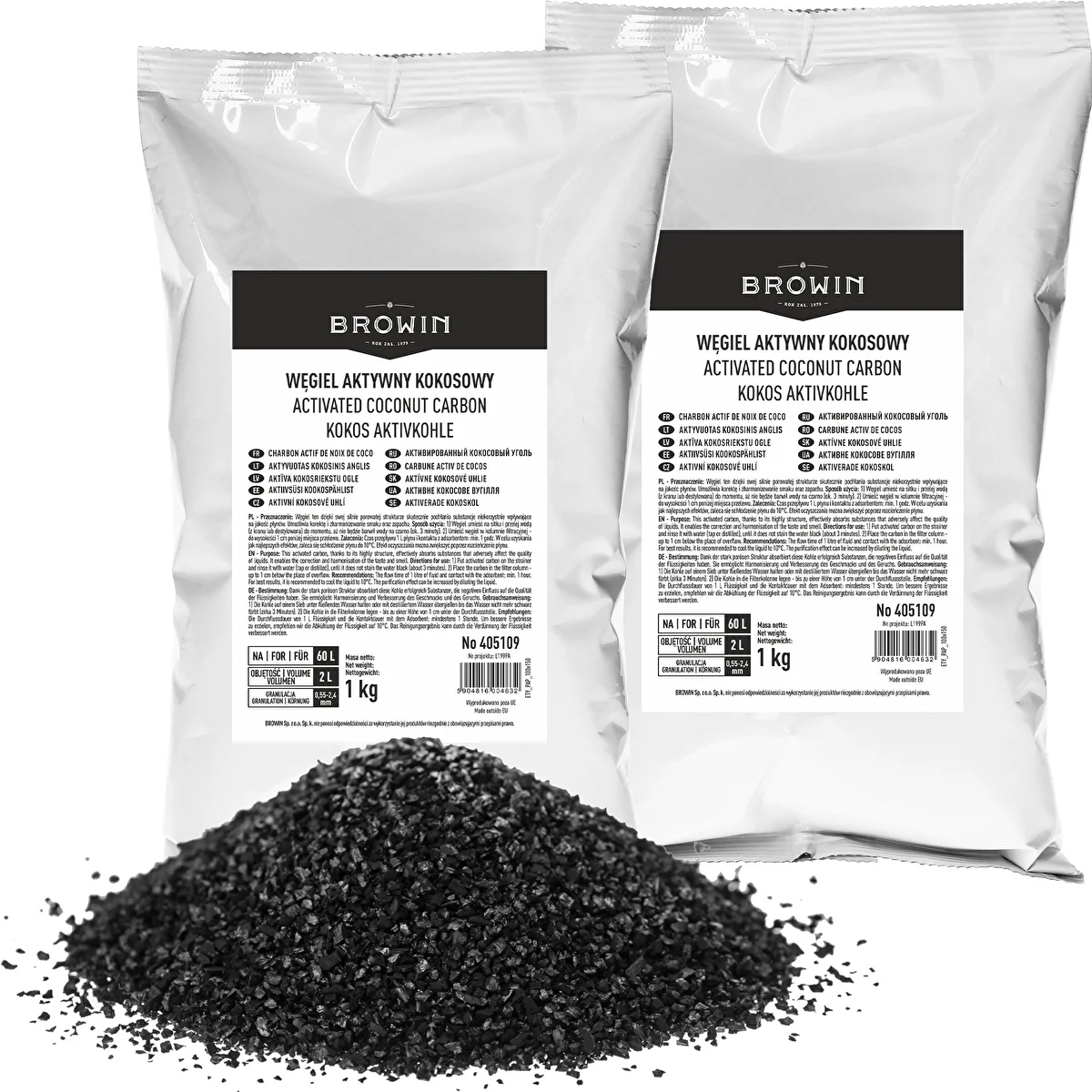 Aktivt kokoskol 1 kg x 2 - set