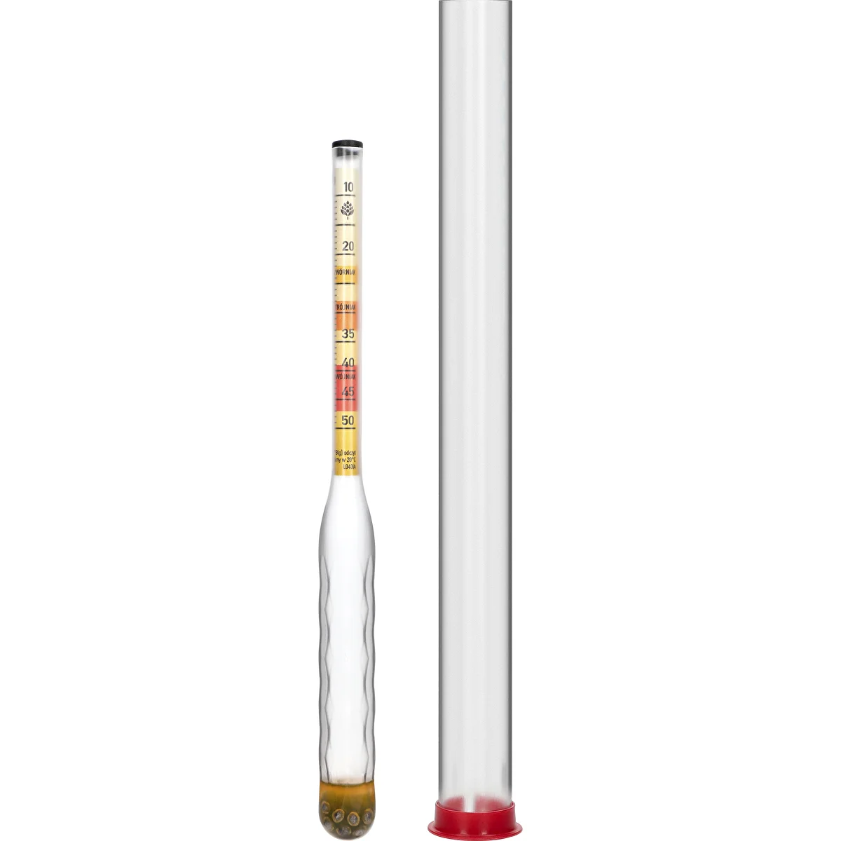 Oslagbar hydrometer för mjöd med mätcylinder, mätområde 10–50°Blg