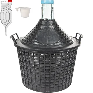 Vinset Basic: 10 L glasdamejeanne i plastkorg, med propp och jäsrör