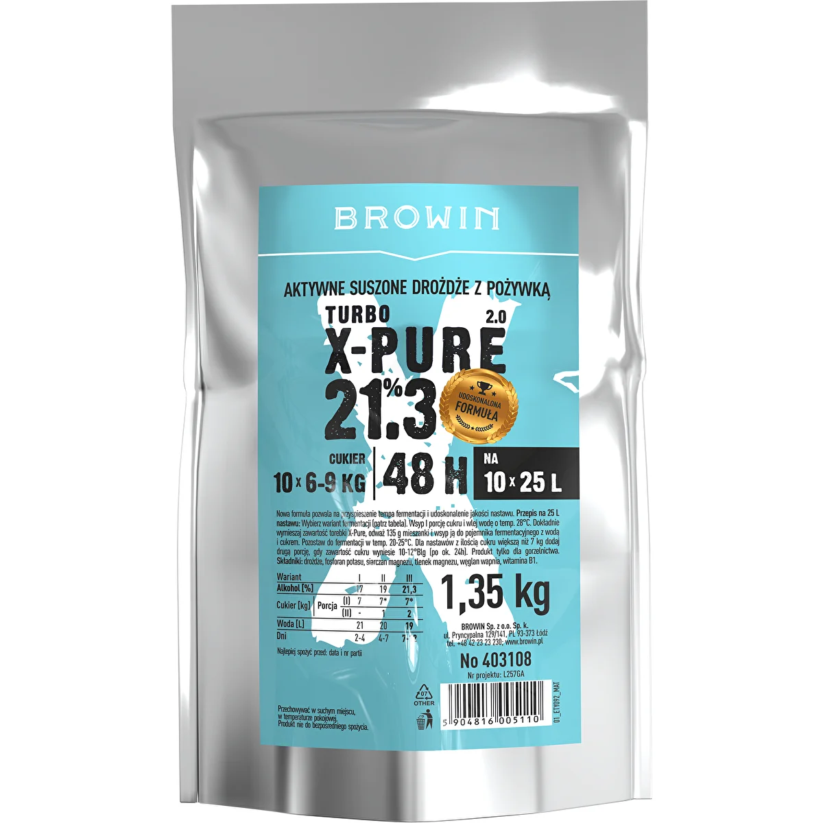 Turbojäst X-Pure 21,3%, 10 x 25 L, 1,35 kg