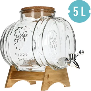 Glastunna 5 L, med bred påfyllning, kork, ställning och kran – photo 2