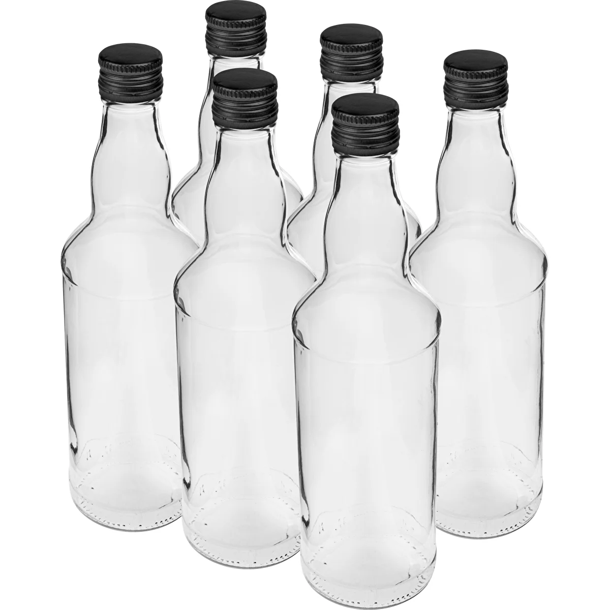 Flaska 500 ml för vodka, med svart skruvkapsyl, 6 st.
