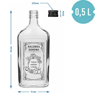 Platt glasflaska 500 ml med skruvkork, tryck ”Nalewka domowa”, 1 st. – photo 4