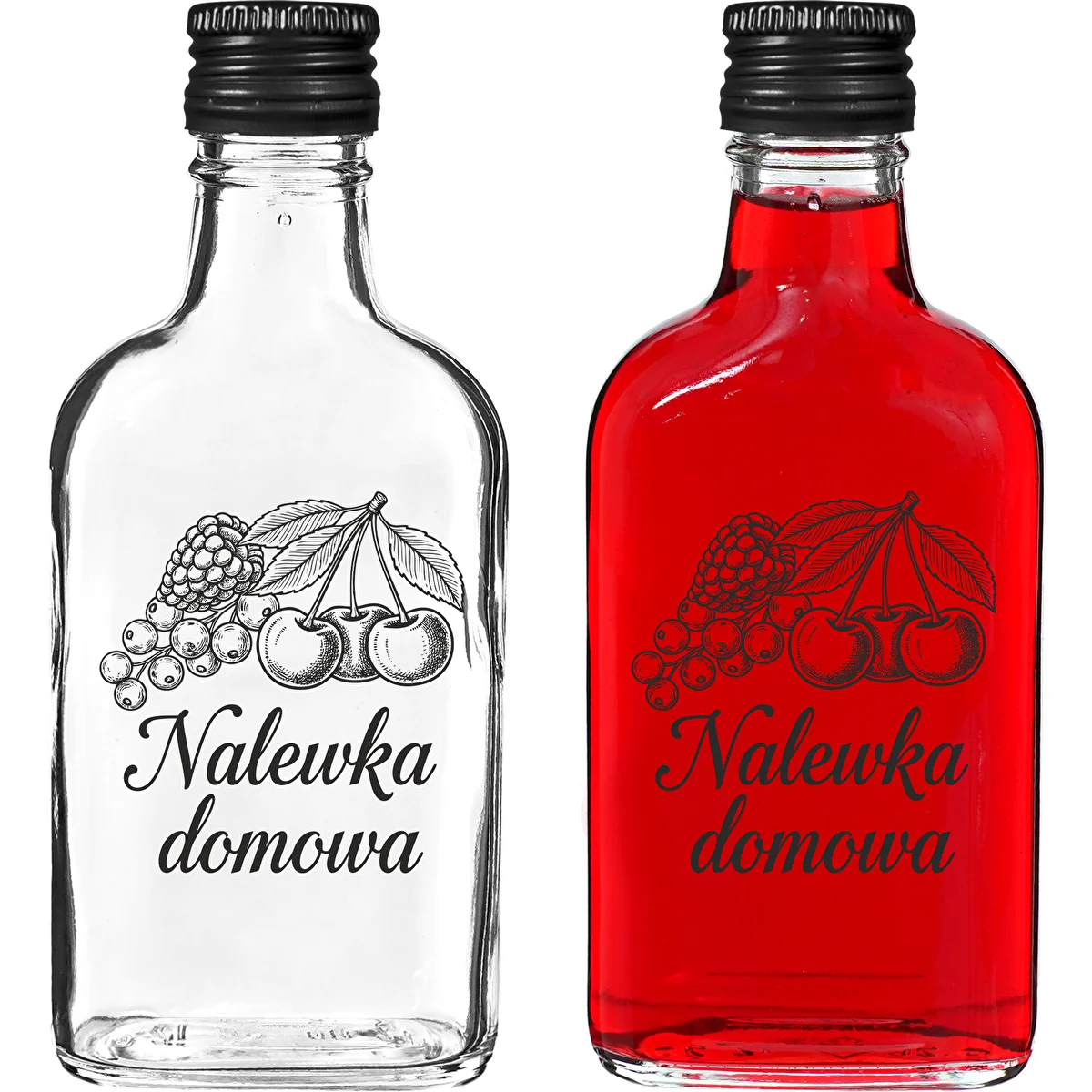 Pluntflaska 200 ml med skruvkork, tryck ”Nalewka domowa”, 1 st.