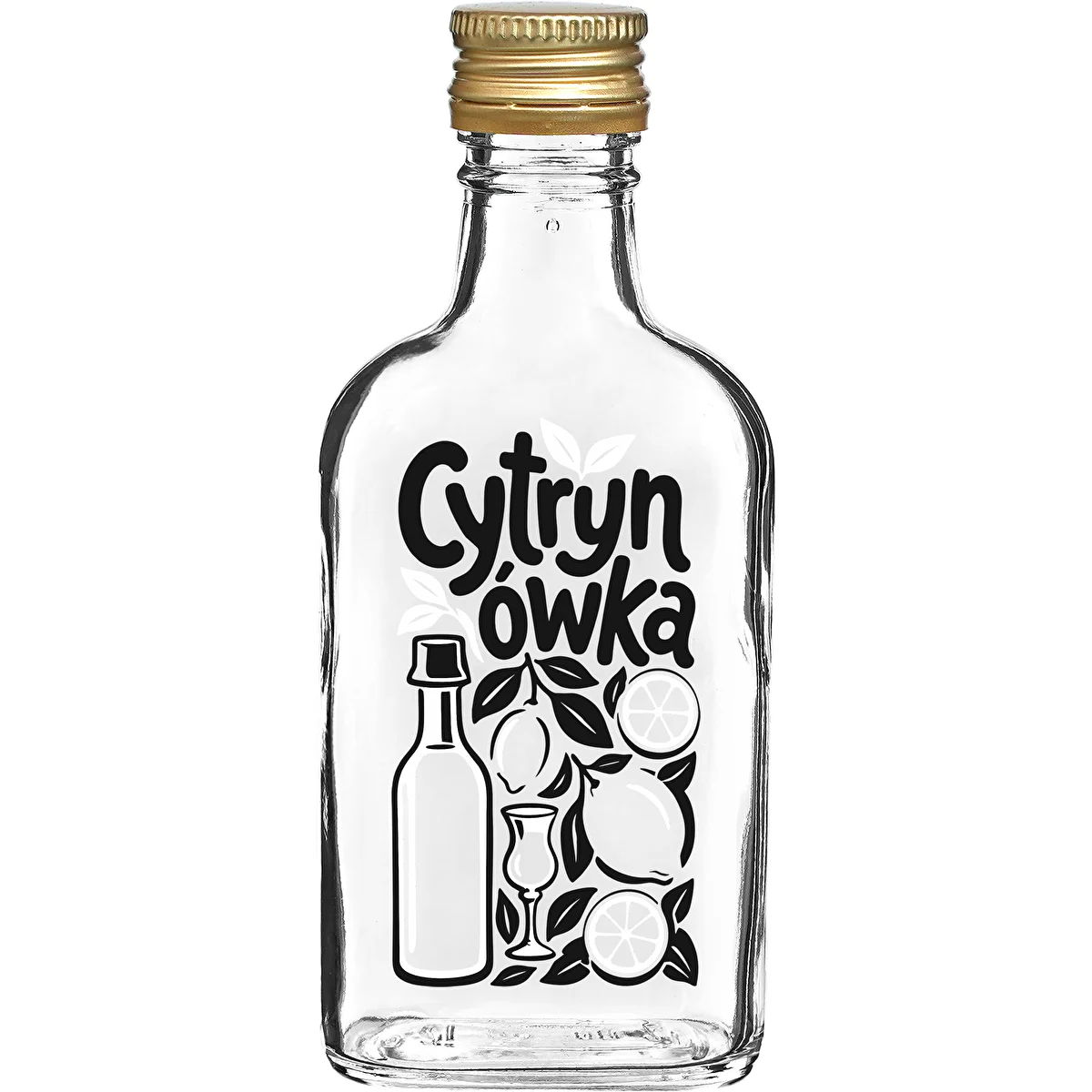 Plunta 200 ml med skruvkork och tryck ”Cytrynówka”, motiv 1
