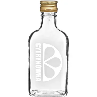 Platt glasflaska (plunta) 200 ml med skruvkork och tryck ”Cytrynówka”, motiv 2 – photo 1