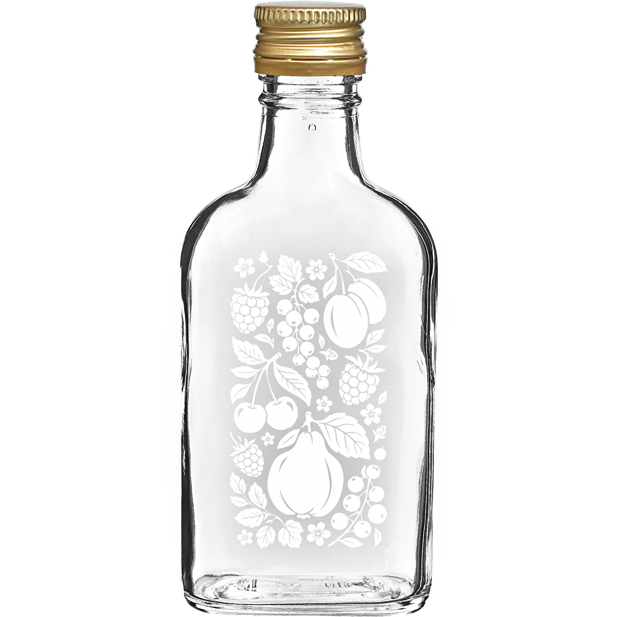 Pluntaflaska 200 ml med skruvkork och tryck ”Frukter”, mönster 2