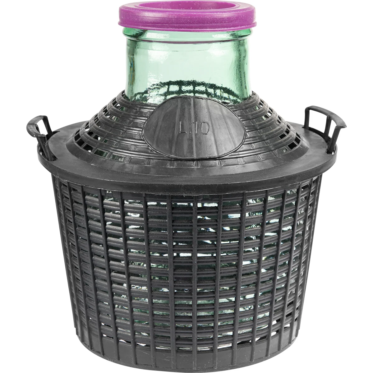 Vinkärl 10 L med bred hals i plastkorg