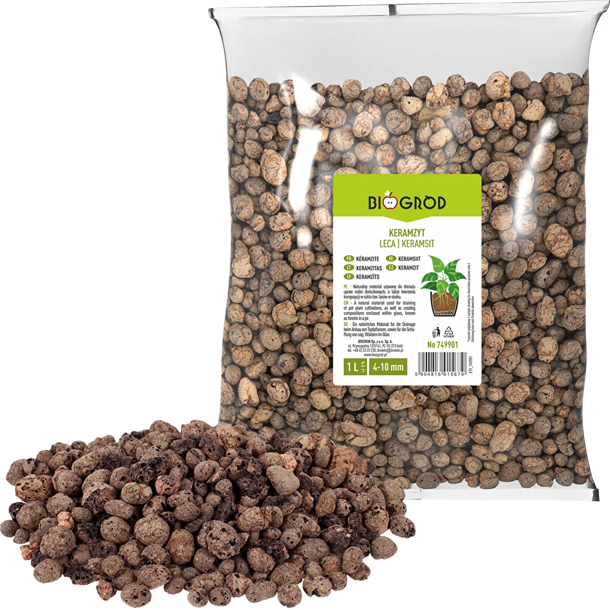 Keramzit för krukväxter, trädgårdsskötsel och skogar i glas, 4-10 mm, 1L