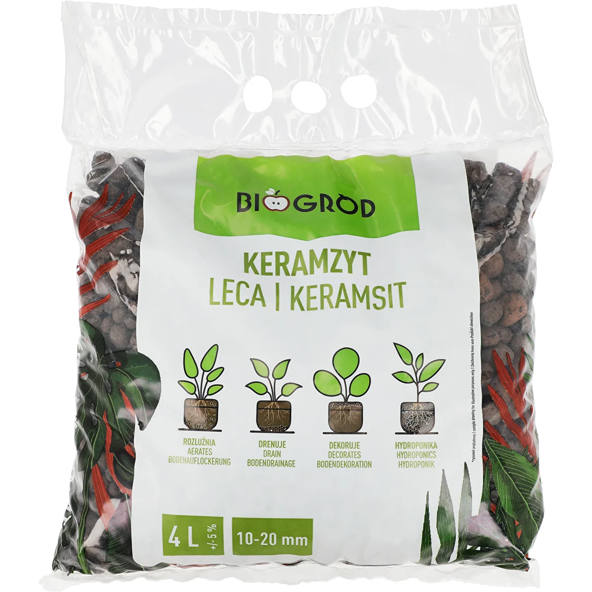 Keramzit för krukväxter, trädgårdsskötsel och skogar i glas 10–20 mm, 4L