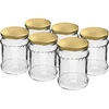 Räfflad burk 500ml - med guldfärgat lock fi 82/6, 6 st. ['glasburk', ' burk', ' burk för inläggning av gurkor', ' burk för gurkor', ' burk för konserver', ' burk för mjöl', ' burk för soppa', ' burk 500 ml', ' burk med lock', ' burk för konservering', ' burkar för konservering', ' burk för honung']