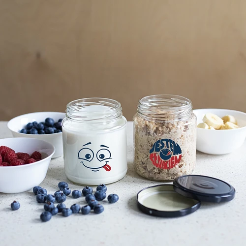 Burk TO 580ml fi 82 med färgglatt tryck och svart lock, 3 st. - 7