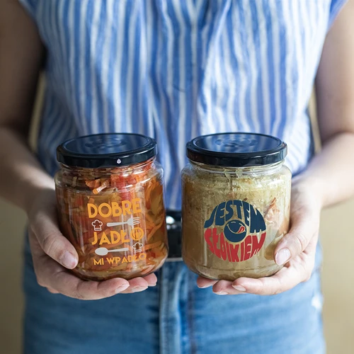 Burk TO 580ml fi 82 med färgglatt tryck och svart lock, 3 st. - 8