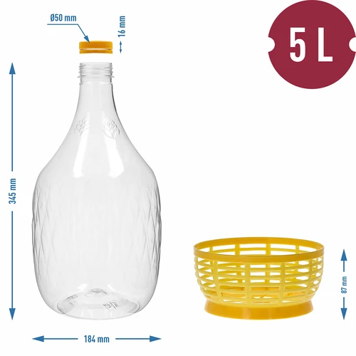Damejeanne Dama 5 L PET, med skruvkork och korg - 6