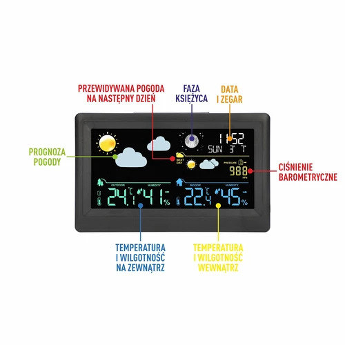 Elektronisk väderstation – trådlös, med sensor, svart - 8