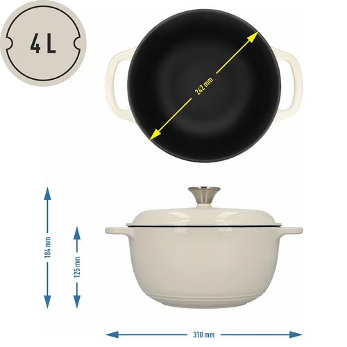 Emaljerad gjutjärnsgryta - ecru, 4 L - 4