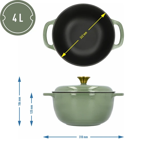 Emaljerad gjutjärnsgryta - salvia, 4L - 4