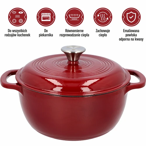 Emaljerad gjutjärnsgryta - vinröd, 4 L - 5