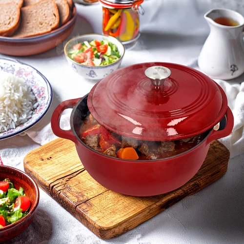 Emaljerad gjutjärnsgryta - vinröd, 5,8L - 7