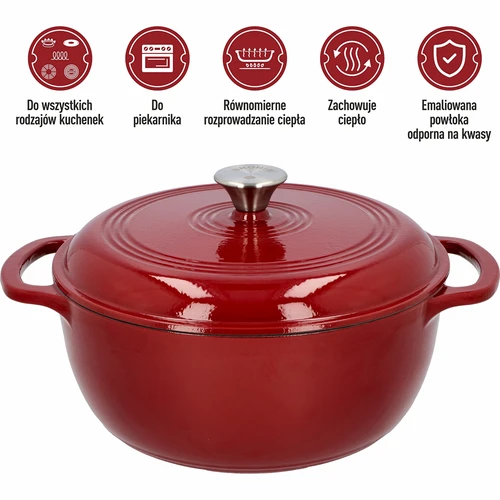 Emaljerad gjutjärnsgryta - vinröd, 5,8L - 5
