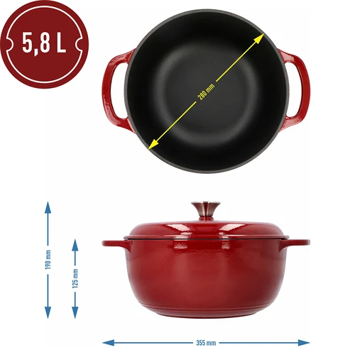 Emaljerad gjutjärnsgryta - vinröd, 5,8L - 4
