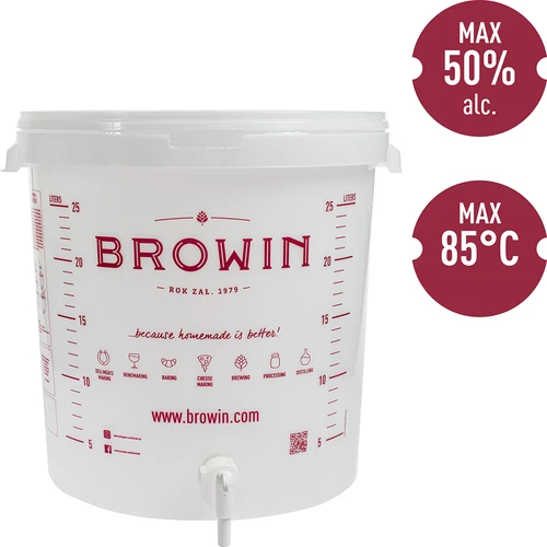 Fermenteringsbehållare 30 L med lock - utökat set: 2 rör, 2 korkar, kran, EN - 6