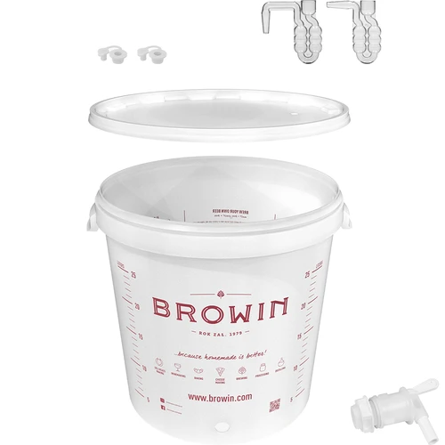 Fermenteringsbehållare 30 L med lock - utökat set: 2 rör, 2 korkar, kran, EN