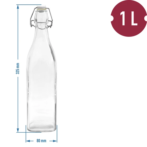 Flaska 1 L med tätslutande bygelkork – fyrkantig - 2
