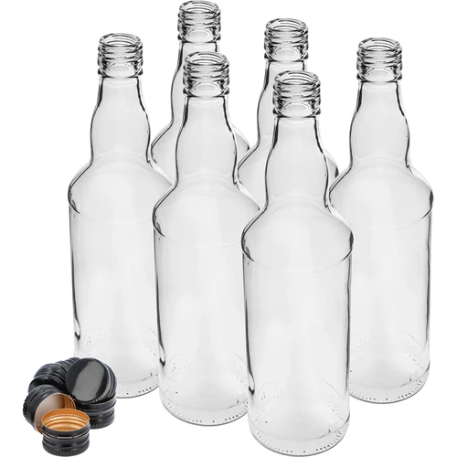 Flaska 500 ml för vodka, med svart skruvkapsyl, 6 st. - 2