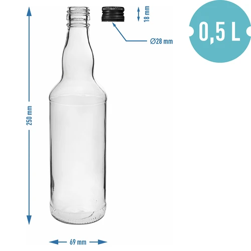 Flaska 500 ml för vodka, med svart skruvkapsyl, 6 st. - 5
