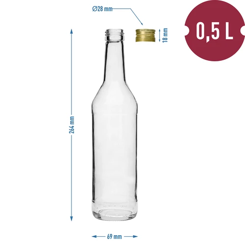 Flaska 500 ml för vodka rak med skruvlock - 8 st. - 7