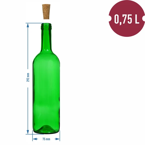 Flaska för vin 0,75 L grön - förpackning 8 st. - 6