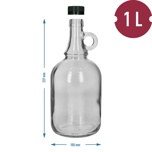 Flaska Gallone 1L utan flätning, med skruvlock - 4