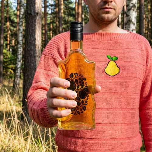 Flaska Klasztorna 500 ml med skruvkork och tryck ”Frukter”, mönster 1 - 8