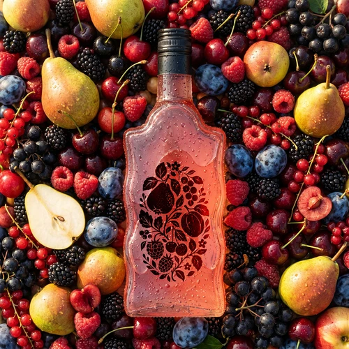 Flaska Klasztorna 500 ml med skruvkork och tryck ”Frukter”, mönster 1 - 6