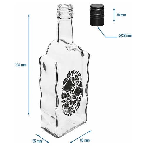 Flaska Klasztorna 500 ml med skruvkork och tryck ”Frukter”, mönster 1 - 5