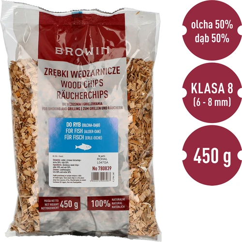 Flis för rökning/grillning, 50% ek + 50% al, 450 g, kl. 8 - 3