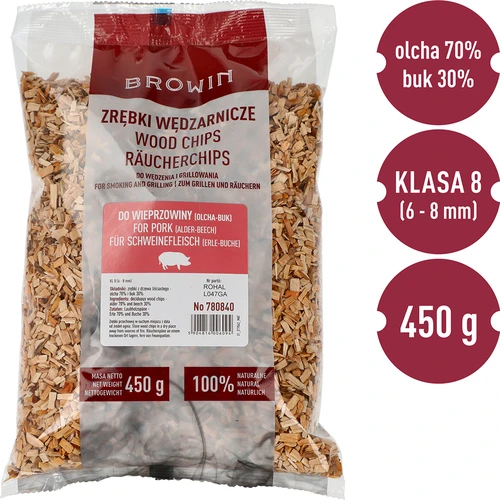 Flis för rökning/grillning 70% al + 30% bok, 450 g, kl. 8 - 3