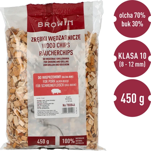 Flis för rökning/grillning av fläskkött - mix (70% al, 30% bok), 450 g, kl.10 - 3