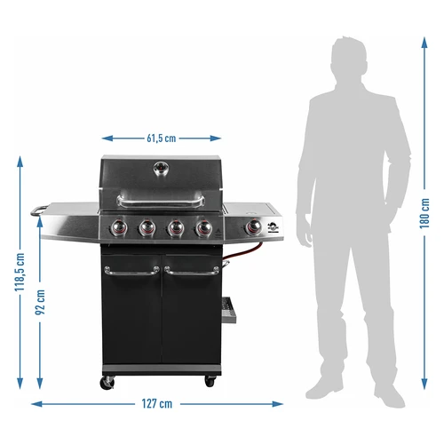 Gasolgrill dragON BBQ101, 11,7 kW, svart-silver - 10