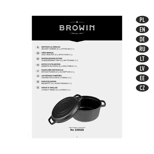 Gjutjärnsgryta med stekpanna, 5 L + 1 L - 12